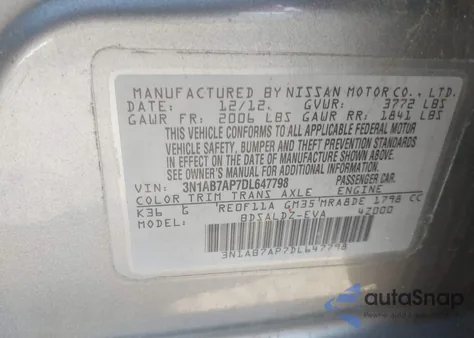 2013 Nissan Sentra S/Sv/Sr/Sl from USA, damaged, VIN 3N1AB7AP7DL647798